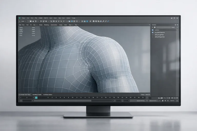 Omuz deformasyonu için loop akışını planlamak ve pole yerleşimini iyileştirmek Wireframe görünümde omuz bölgesinde düzgün loop akışı ve gereksiz pole birikimini azaltan düzenleme