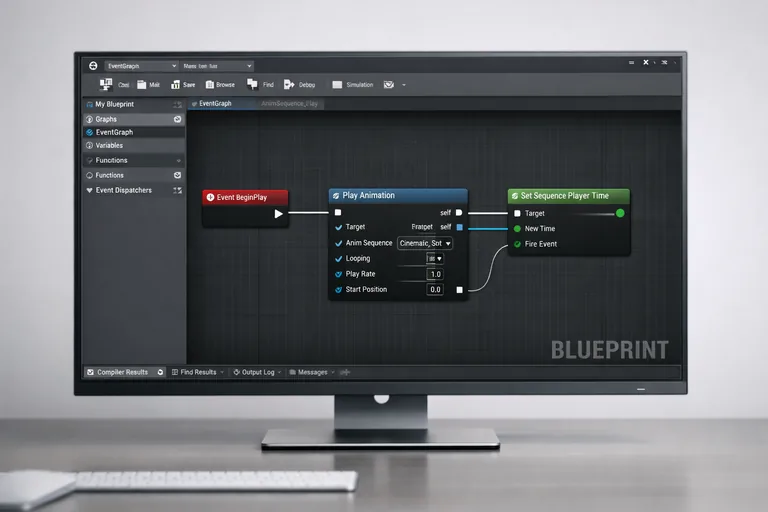 Blueprint ile olay tetikleme Blueprint event track kullanılarak animasyon tetikleme sürecinin gösterimi